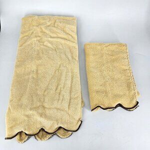 Vint Fieldcrest Bathroom Beige Hand Towel Fingertip Set Scallop Brown Trim USA